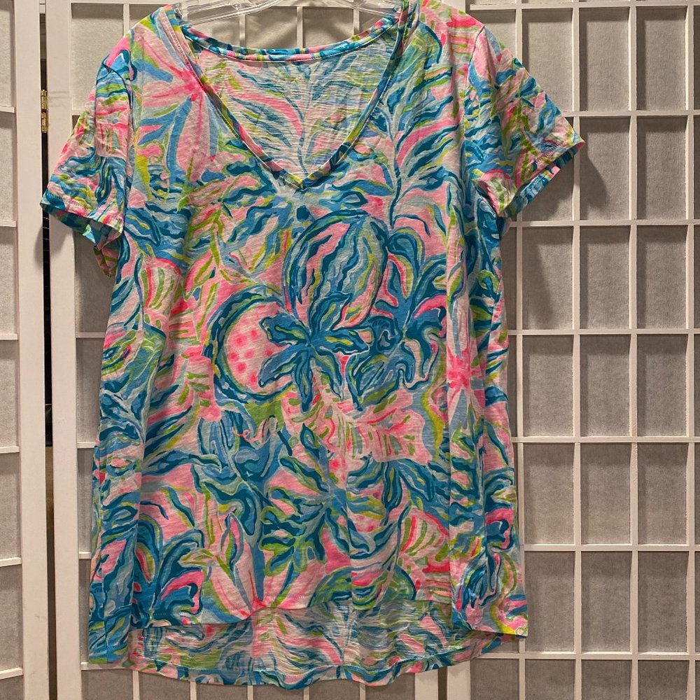 Lilly Pulitzer Etta V Neck Cotton Top, XL
